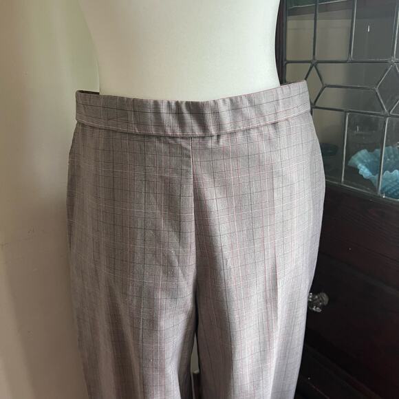 Vintage Gray Plaid Pull-On Elastic Waist Pants Size L Petite Slacks Bootcut Work - Picture 6 of 17